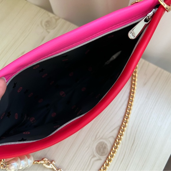 Dior Red/Pink Crossbody/Handbag with Pearl and Gold Chains - Picture 5 of 6